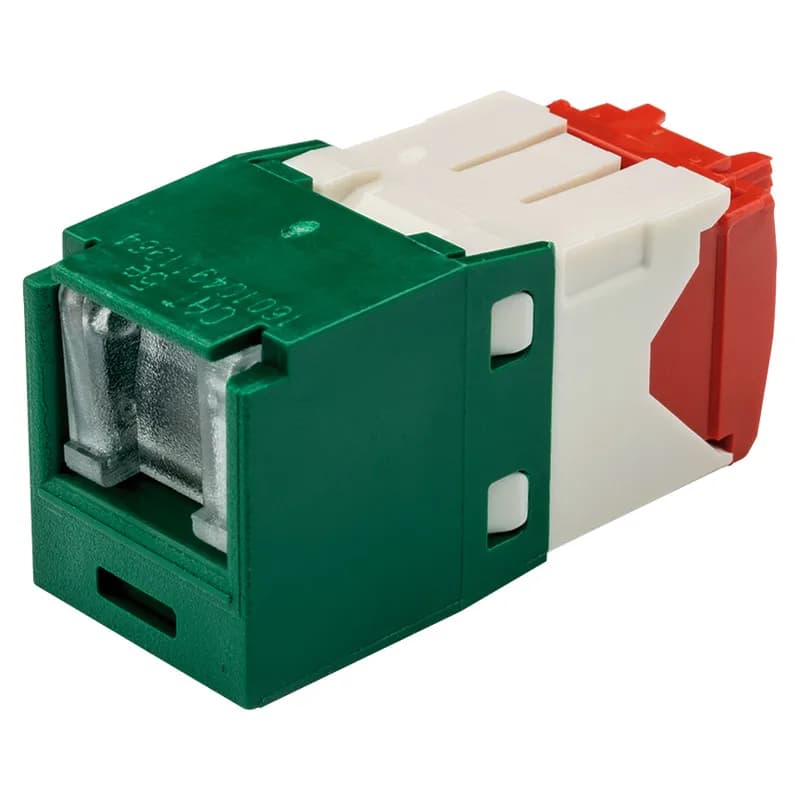 The Mini-Com Cat 5e UTP RJ45 Spring-Shuttered TG Jack Module is designed to terminate 4-pair, 22-26 AWG twisted pair cable. Each module is 100% factory tested to exceed industry standard performance requirements. The integrated spring-shuttered door keeps dust and debris out of unmated RJ45 jack modules. Each jack is individually serialized for traceability and is compatible with Mini-Com Modular Patch Panels and Faceplates.