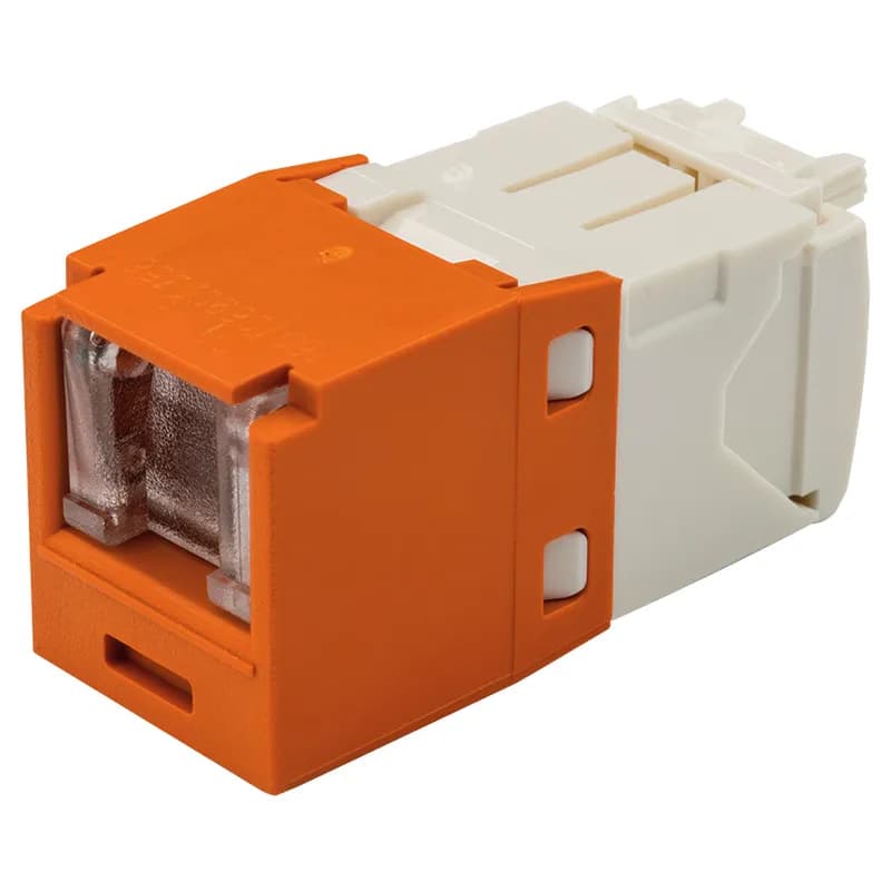 Panduit CJH688TGOR - The Mini-Com Cat 6 UTP RJ45 Spring-Shuttered TG Jack Module is designed to terminate 4-pair, 22-26 AWG twisted pair cable. Each module is 100% factory tested to exceed industry standard performance requirements. The integrated spring-shuttered door keeps dust and debris out of unmated RJ45 jack modules. Each jack is individually serialized for traceability and is compatible with Mini-Com Modular Patch Panels and Faceplates.