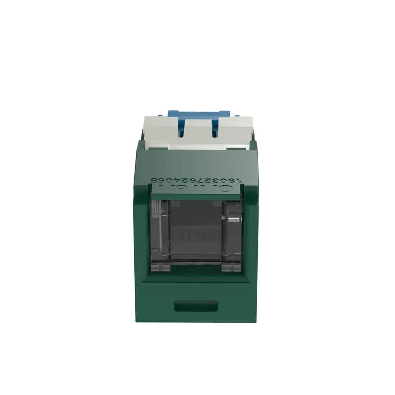 Panduit CJH6X88TGGR - The Mini-Com Cat 6A UTP RJ45 Spring-Shuttered TG Jack Module is designed to terminate 4-pair, 22-26 AWG twisted pair cable. Each module is 100% factory tested to exceed industry standard performance requirements. The integrated spring-shuttered door keeps dust and debris out of unmated RJ45 jack modules. Each jack is individually serialized for traceability and is compatible with Mini-Com Modular Patch Panels and Faceplates. The jack module is green.