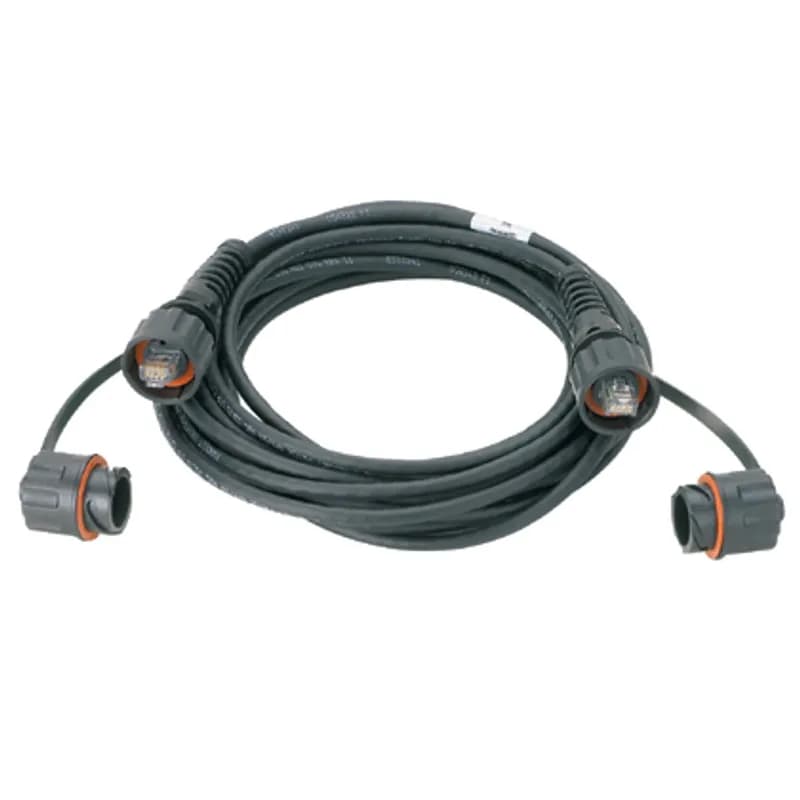 The IndustrialNet Cat 6A Shielded Patch Cord is constructed of industrial grade, 26 AWG, SF/UTP, twisted pair, stranded, CMR cable with IP67 industrial bulkhead modular connector with protective cap. It is designed to support high-flex applications and is rated for 600 V panel or on-machine applications where space is shared with high voltage power cables. The patch cord is 10 meter in length and black.