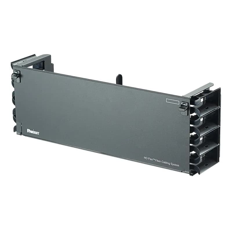 The HD Flex Front Cable Manager is black and fits in a 4 RU footprint.