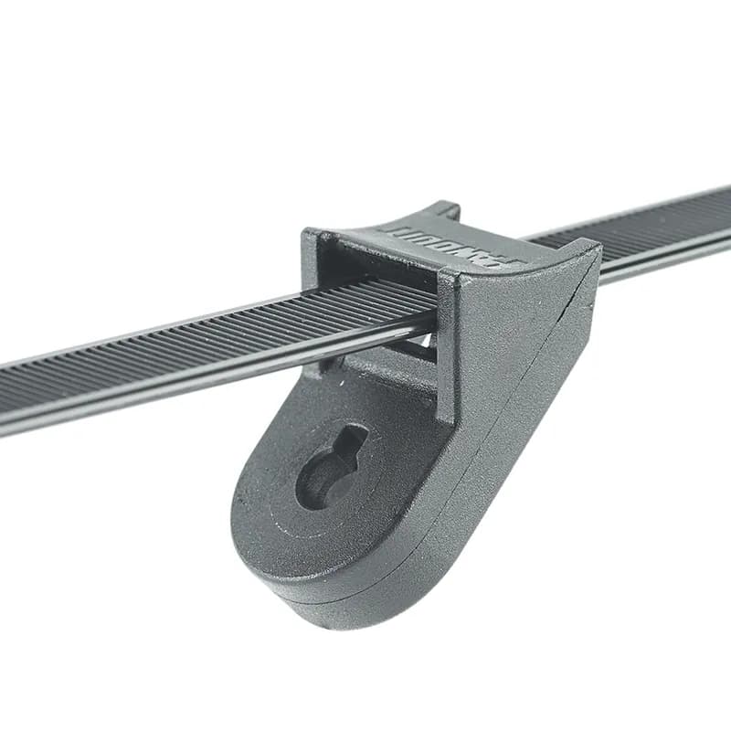 Heavy Duty cable tie mount with 12" wide strap cable assembly, hole size 0.25", screw applied, Heat Stabilized, Impact Modified, Weather Resistant Nylon 6.6.