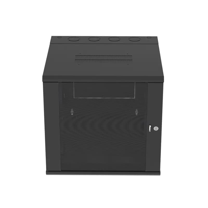 Panduit PZWMC12P - The PanZone Wall Mount Cabinet with perforated door is 25 inches deep and includes hinged doors on the front and back for complete access to networking equipment to make moves, adds, and changes easy. The removable side panels allow for access to cable routing. The enclosure is engineered to allow proper climate control for use with various networking equipment. The 12 RU enclosure is rated to 250 pounds and is black.