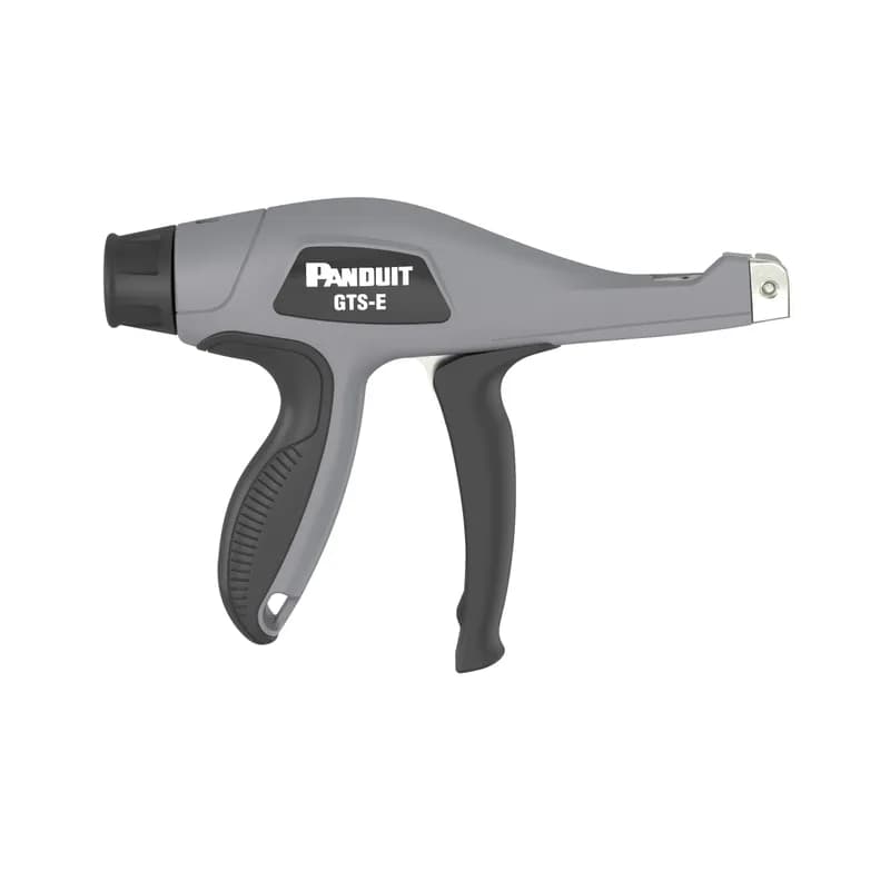 Panduit offers the most preferred hand-operated tools in the industry. The GTS-E Ergonomic Cable Tie Hand Tool is easy to operate and has tool-controlled tension that provides a flush cut-off and speeds up installation to lower installed cost. Promotes worker safety, reduces downtime, and increases productivity. For Subminiature, Miniature, Intermediate, and Standard Cross Section Cable Ties. Black trigger handle and selector knob with dark gray plastic housing. Weight, 10.4 ounces (294.5 g).