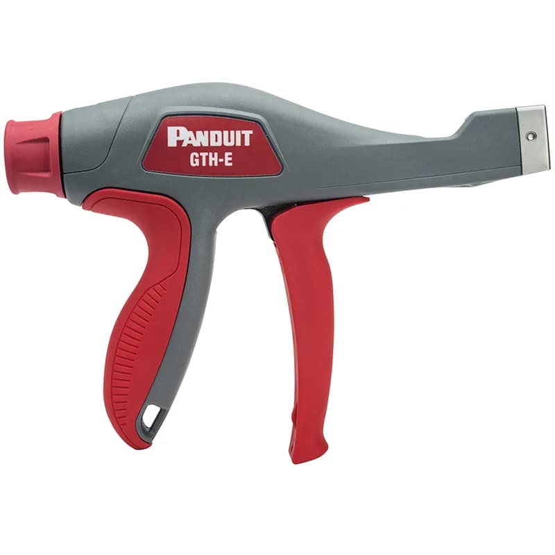 Panduit offers the most preferred hand-operated tools in the industry. The GTH-E Ergonomic Cable Tie Hand Tool is easy to operate and has tool-controlled tension that provides a flush cut-off and speeds up installation to lower installed cost. Promotes worker safety, reduces downtime, and increases productivity. For Standard, Heavy-Standard, Light-Heavy, and Heavy Cross Section Cable Ties. Red trigger handle and selector knob with dark gray plastic housing. Weight, 11.9 ounces (337.1 grams).