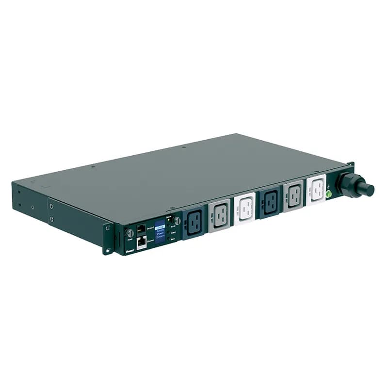 This Panduit G5 Monitored Input PDU features (6) C19 outlets. It is a 30 amp, 208 V, three phase PDU with a NEMA L21-30P input plug and a 10 foot (3m) power cord.