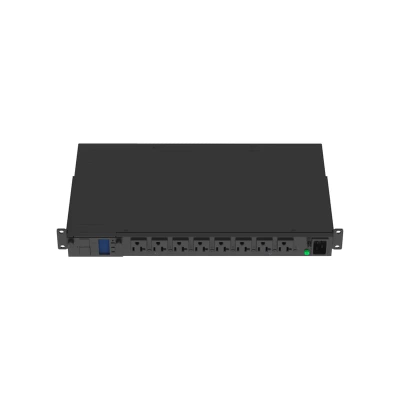 This Panduit G5 Monitored Switched PDU features (8) 5-20R outlets. It is a 15 amp, 120 V, single phase PDU with a NEMA 5-15P input plug and a 10 foot (3m) power cord.