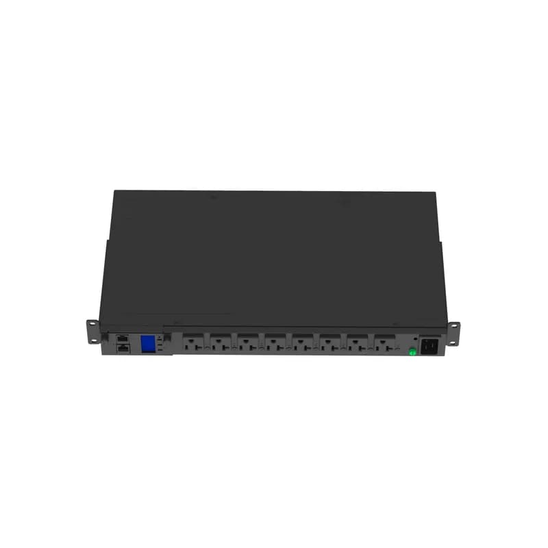 This Panduit G5 Monitored Switched PDU features (8) 5-20R outlets. It is a 20 amp, 120 V, single phase PDU with a NEMA 5-20P input plug and a 10 foot (3m) power cord.