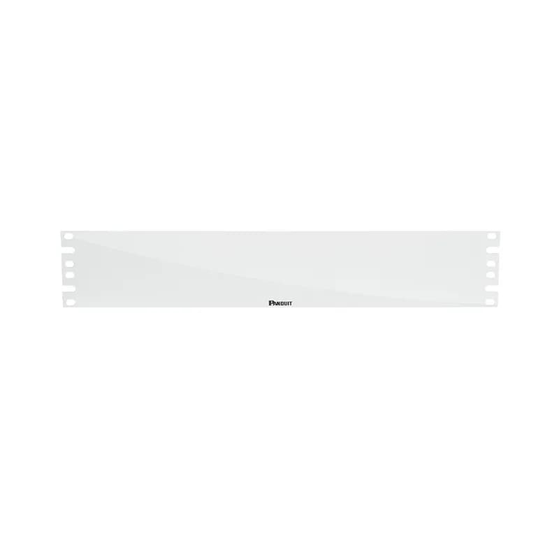 The blanking panel helps force cold air to be transferred through the active equipment rather than being transferred directly to the hot aisle. The panel minimizes bypass airflow in racks and cabinets, optimizing cooling efficiency. The panel is 2 RU and is white.