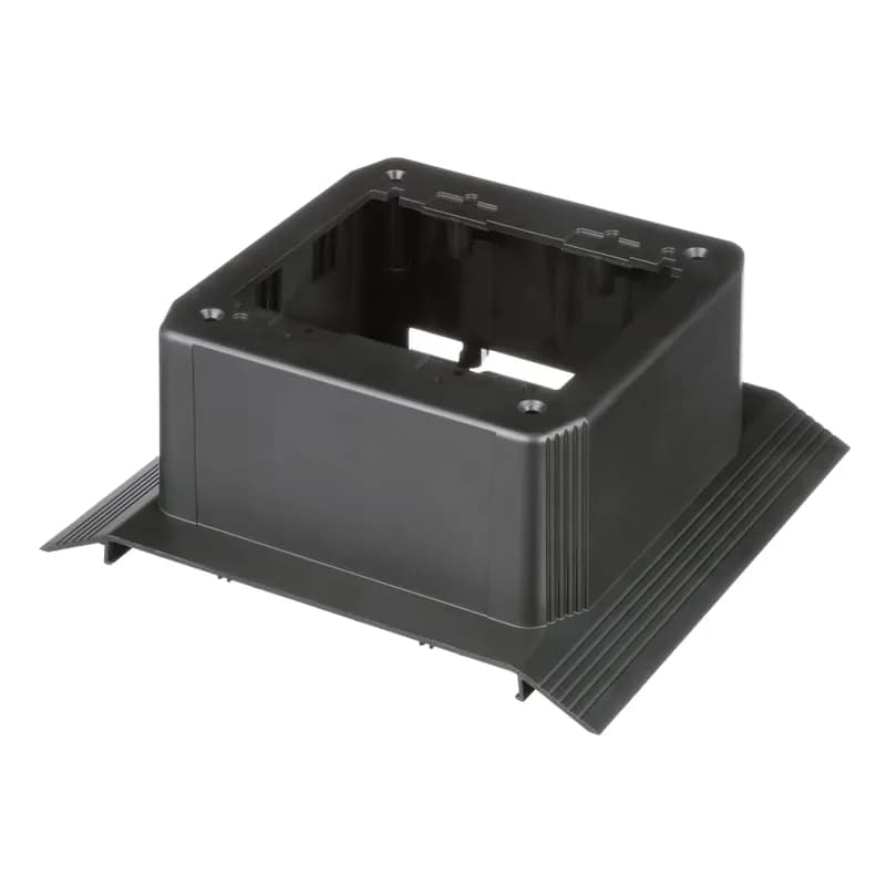 The above floor raceway junction box is a fitting designed for use with the above floor raceway channel AFR4BCBL6. It is a double-gang box used to house any two combinations of outlets or switches. It is office slate.