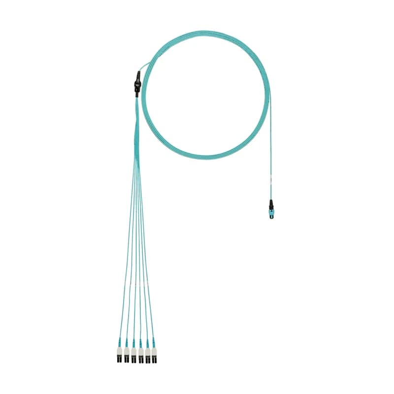 OM3 12-fiber round harness cable assembly, plenum (OFNP) rated, PanMPO Male to LC Uniboot, 60cm (24 inch) equal breakout, Std. IL.