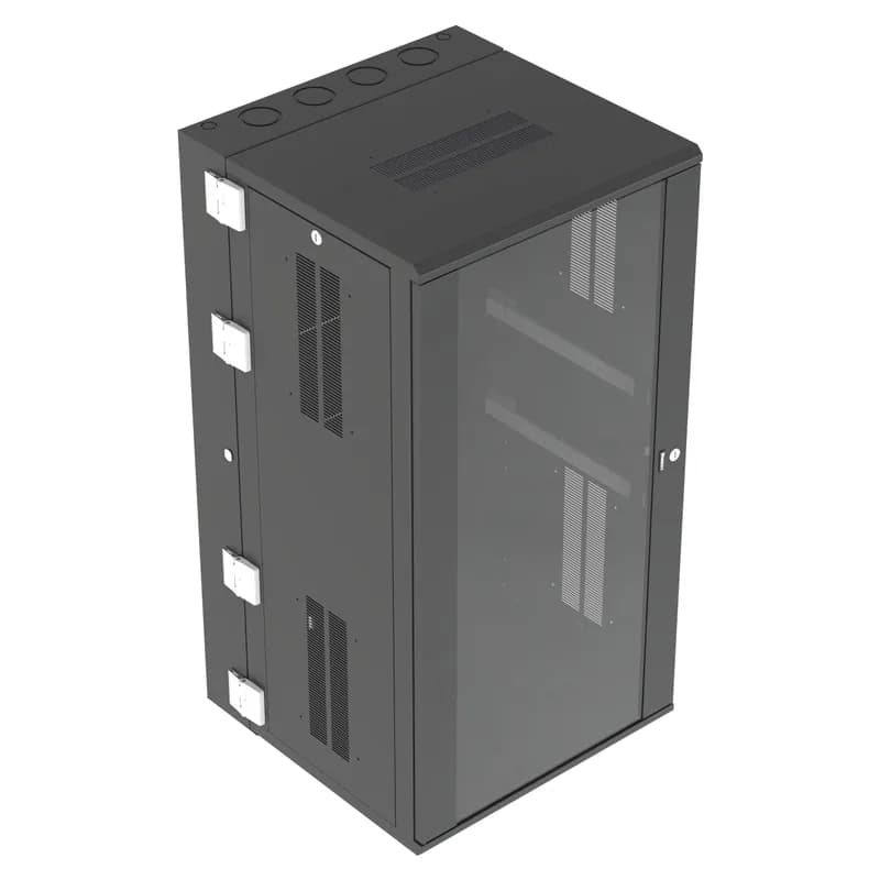 Panduit PZWMC26W - The PanZone Wall Mount Cabinet with windowed door is 25 inches deep and includes hinged doors on the front and back for complete access to networking equipment to make moves, adds, and changes easy. The removable side panels allow for access to cable routing. The enclosure is engineered to allow proper climate control for use with various networking equipment. The 26 RU enclosure is rated to 350 pounds and is black.