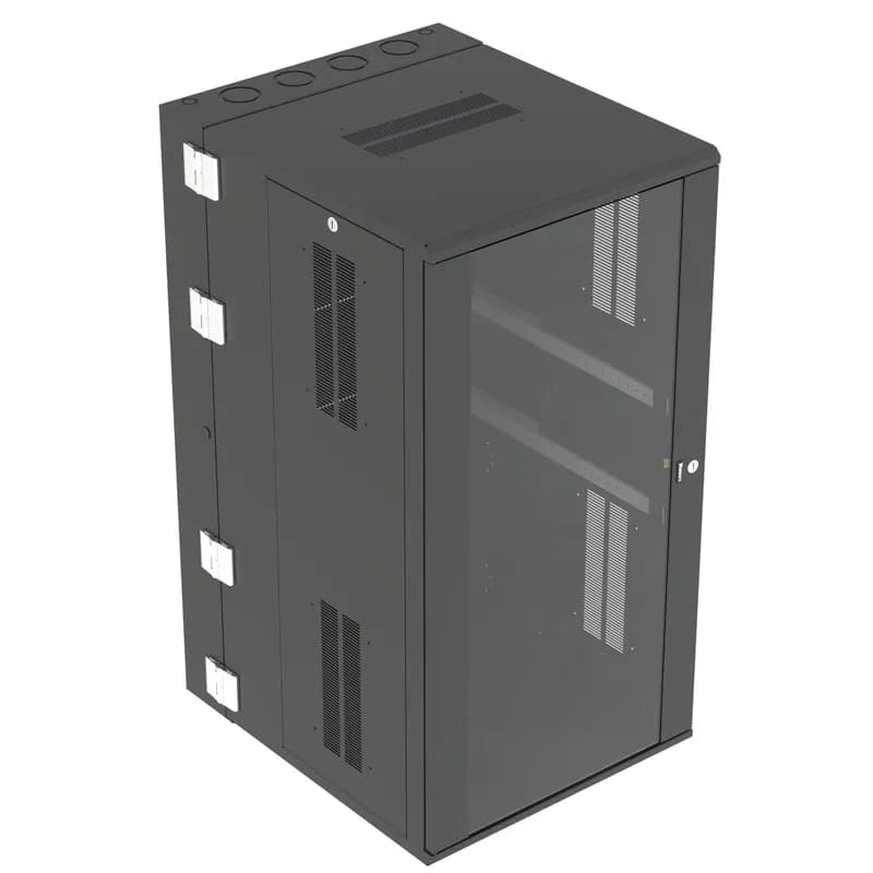 Panduit PZWMC2630W - The PanZone Wall Mount Cabinet with windowed door is 30 inches deep and includes hinged doors on the front and back for complete access to networking equipment to make moves, adds, and changes easy. The removable side panels allow for access to cable routing. The enclosure is engineered to allow proper climate control for use with various networking equipment. The 26 RU enclosure is rated to 350 pounds and is black.