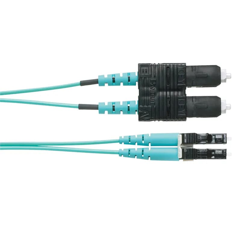 OM4 2-fiber 1.6mm, jacket, patchcord, Riser (OFNR), LC duplex to SC duplex, Std. IL.