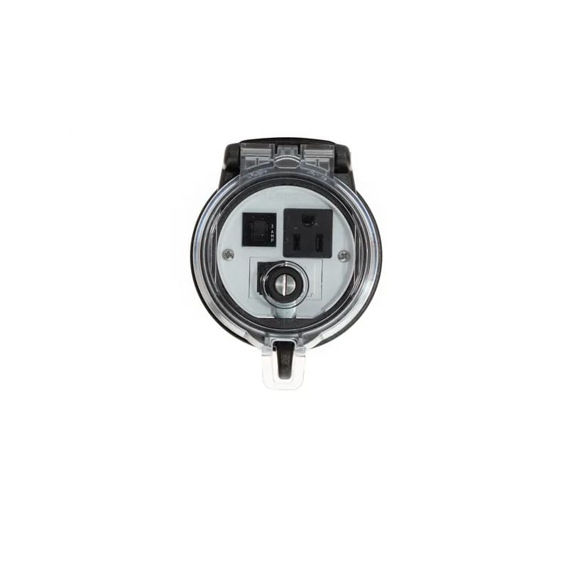 Data Access Port, 3in. Base, Simplex Outlet, 3 Amp Breaker, CAT 5e Coupler