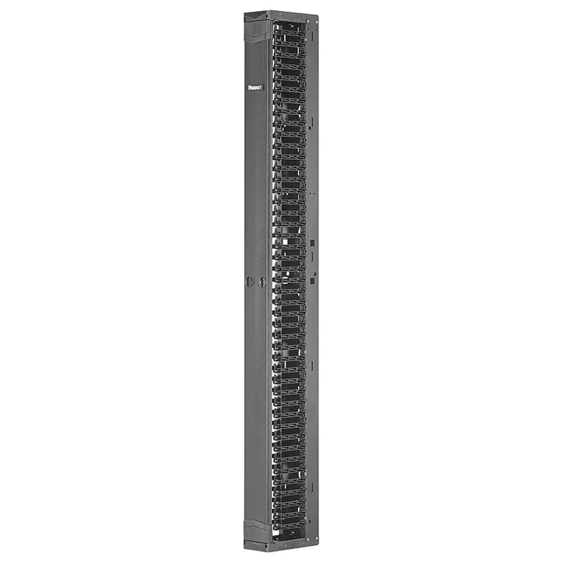 The PatchRunner 2 Vertical Cable Manager pairs ultra-high-density capability and versatility, freeing up valuable floor space. The fully pre-assembled manager lowers overall costs. The single-sided manager has a metal backbone with molded plastic fingers, and includes one full-length metal, dual-hinging, push-to-close door. The manager is 52 RU, 6 inches wide, and is black.
