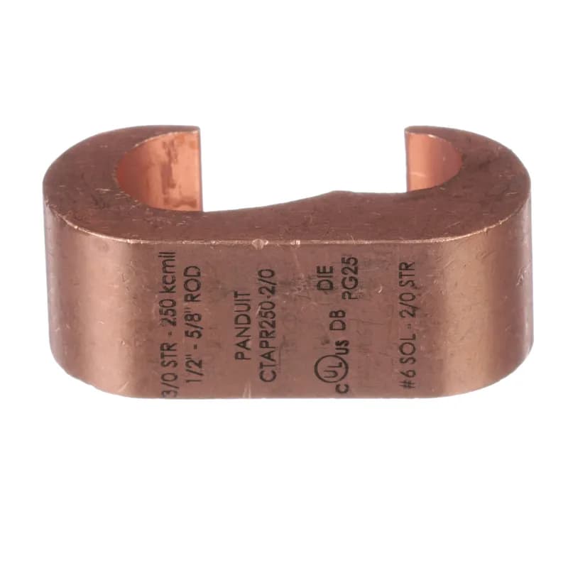Panduit CTAPR250-2/0-6 - The CTAPR250-2/0-6 Compression Connector Tap provides high-strength and premium electrical properties. It is suitable for use with solid and stranded copper Code conductors. Used for tapping conductor to conductor and conductor to ground rod applications. UL listed per UL486 for use suitable for direct burial in earth and concrete. UL 486A-486B Listed for wire to wire power applications up to 36 Kv and temperature rated 90C with select Panduit or industry standard crimp tools and crimp dies.