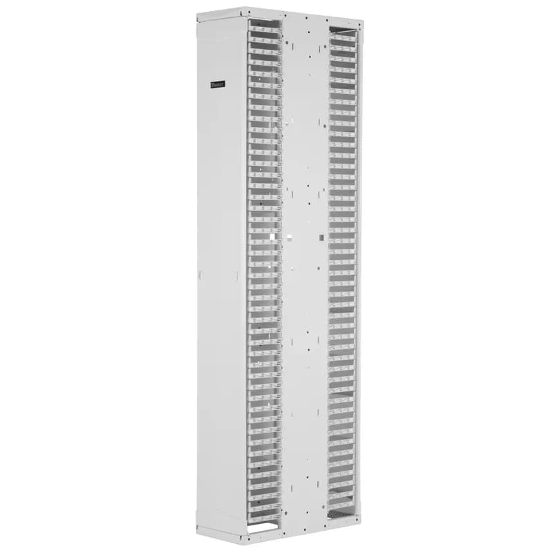 The PatchRunner 2 Enhanced Vertical Cable Manager pairs ultra-high-density capability and versatility with its unique zero RU patching feature. The partially assembled manager installs easily to speed up deployment. The dual-sided manager has a metal backbone with molded plastic fingers, and includes two full-length metal, dual-hinging, push-to-close doors. The manager is 45 RU, 10 inches wide, 12 bonus vertical RU, and is white.