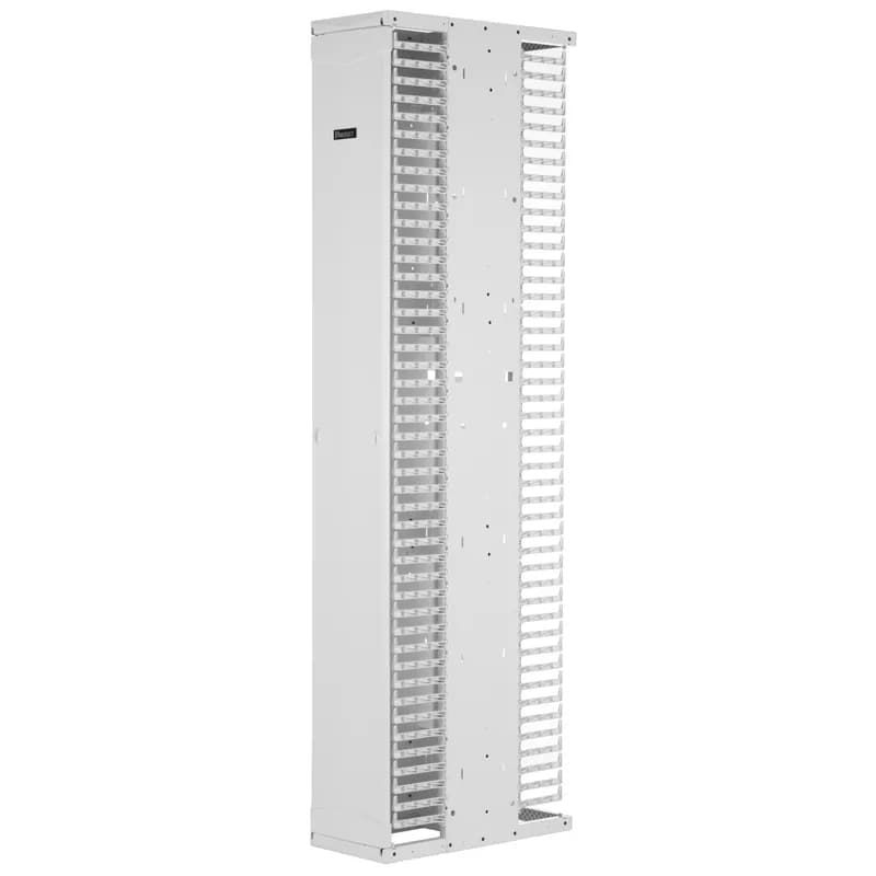 The PatchRunner 2 Enhanced Vertical Cable Manager pairs ultra-high-density capability and versatility with its unique zero RU patching feature. The partially assembled manager installs easily to speed up deployment. The dual-sided manager has a metal backbone with molded plastic fingers, and includes one full-length metal, dual-hinging, push-to-close door. The manager is 52 RU, 12 inches wide, 15 bonus vertical RU, and is white.