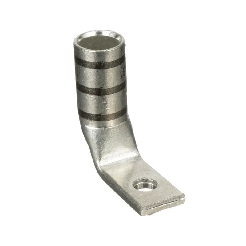 Copper Compression Lug, 1 Hole, #2/0 AWG, Narrow Tongue, 1/4" Stud, 45 Angle Tongue