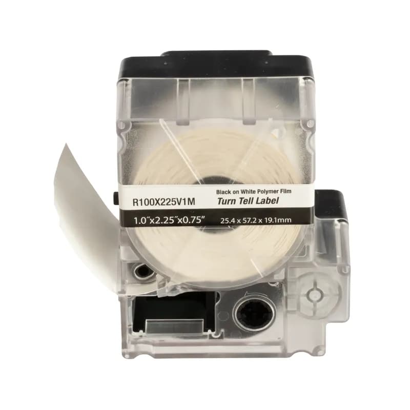 Panduit R100X225V1M - The R100X225V1M Self-Laminating Turn-Tell Label Cassette includes both label material and ribbon for easy changeover. The label design allows rotation for visibility from any angle - reposition on the wire/cable to align legends and improve aesthetics. Can be easily installed on existing terminated wires and assemblies without disconnecting the wires/cables. For use with the MP300 printer. Vinyl. 1" x 2.25" (25.4 mm x 57.2 mm). Color Clear/White. 75 labels per cassette. 1 cassette per package.