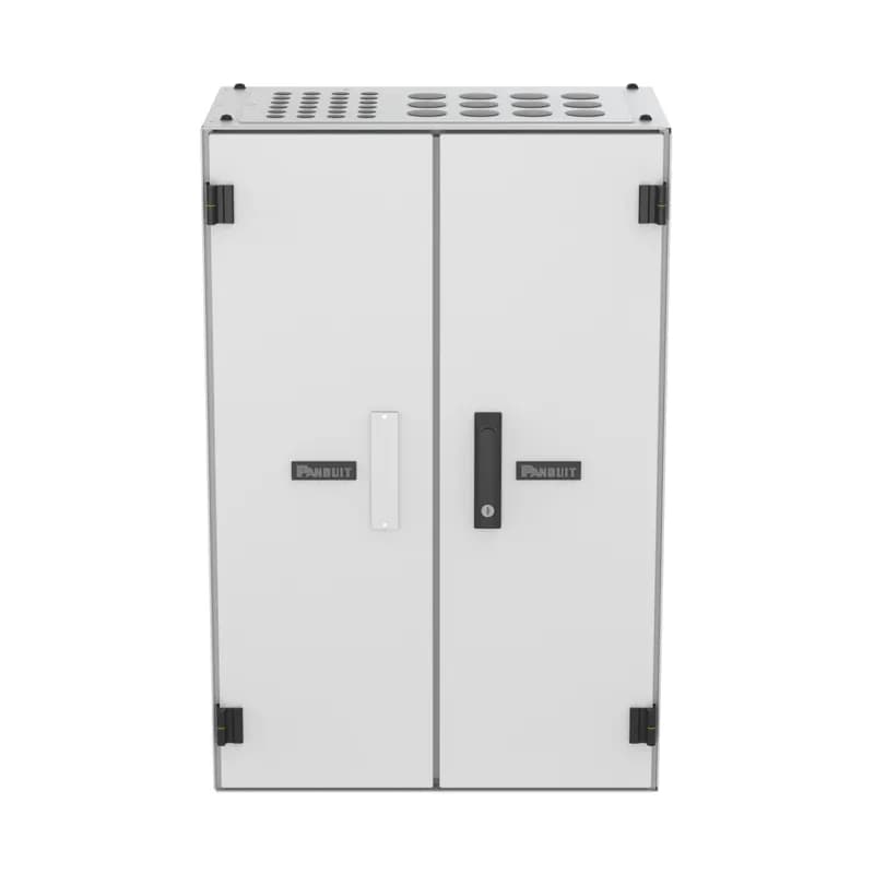 Panduit FWMHSSGS-3456 - The HD Fusion Wall Mount Fiber Splice Enclosure houses, organizes, manages and protects cable to cable fusion splice connections. It can accommodate individual or ribbon fibers. This enclosure features split doors and supports up to 3,456 ribbon fibers.