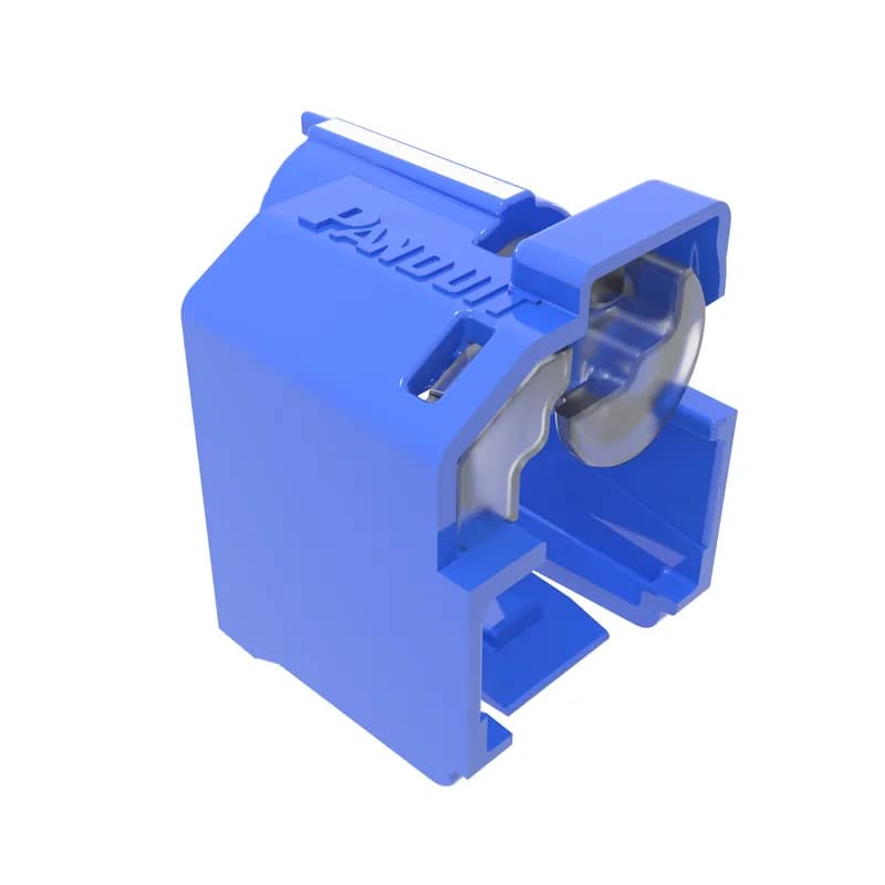 The Lock-In device secures patch cord connections to prevent unauthorized access or accidental removal. Recessed device is used when jacks mount slightly deeper from the surface. Extended hood protects locking mechanism. Includes 10 blue devices and one removal tool.