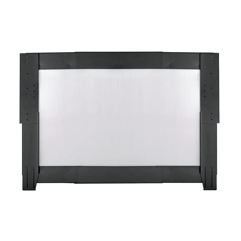 The Net-Contain End of Row Vertical Wall is part of the Universal Single Row Containment system. It is adjustable from 16 inches to 26 inches and is used with a 1200mm wide aisle. It is black.