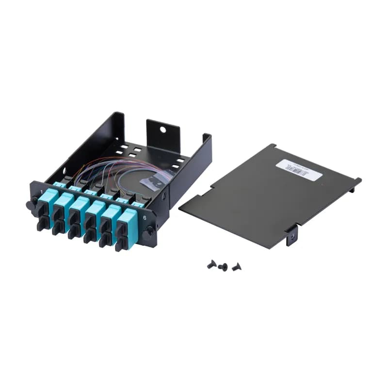 OPTICOM SC SPLICE CASSETTE PRELOADED WITH 12 OM4 SC PIGTAILS (250UM), OPTIMIZED IL
