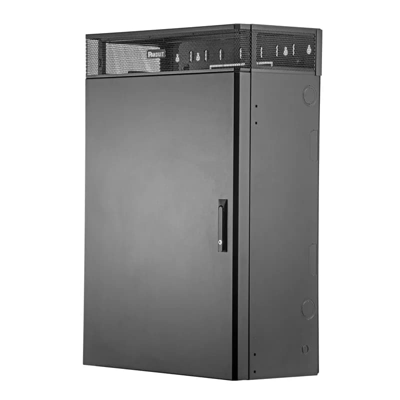 The TrueEdge Vertical Wall Mount Enclosure provides a comprehensive architecture that allows up to 36" of active equipment depth to be mounted in a low-profile application. The TrueEdge has adjustable rails to allow for optimal configuration. This enclosure houses 6RU of passive equipment and 6RU active equipment. 14.8" Depth, 42" Height, Black