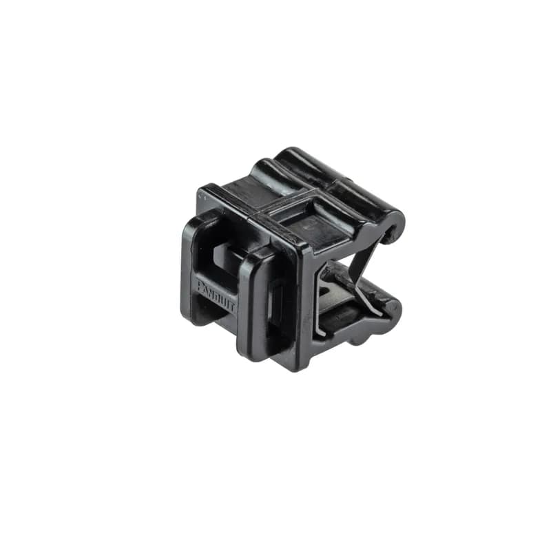 The CME24-M300 Edge Clip provides versatile mounting to edges without adhesives or drilling. When paired with a miniature, intermediate or standard cross-section cable tie, will provide a means to secure and route cables parallel or perpendicular and offset (top affixed) to a 3mm to 6mm edge. Ideal for a range of applications such as automobiles, trains, heavy equipment, trucks, and solar. Color Black.