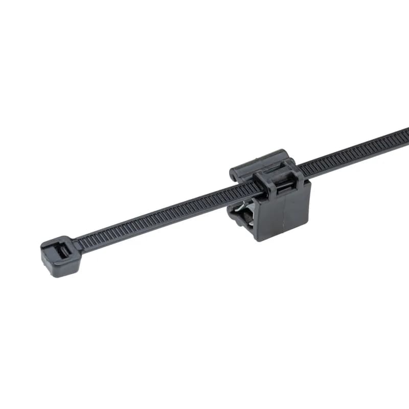 The CMSB24-2S-C300 Edge Clip with Cable Tie Mounts helps secure wire and cable bundles with versatile mounting to edges without adhesives or drilling. Pre-assembled with a cable tie for securing and routing cables perpendicular and adjacent to a 3mm to 6mm edge. Ideal for a range of applications such as automobiles, trains, heavy equipment, trucks, and solar. Color Black.