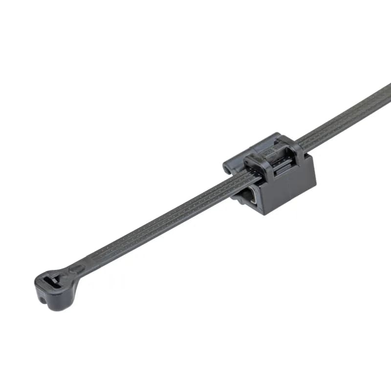 The CMSB12-B2S-D300 Edge Clip with Cable Tie Mounts helps secure wire and cable bundles with versatile mounting to edges without adhesives or drilling. Pre-assembled with a barb cable tie for securing and routing cables perpendicular and adjacent to a 0.7mm to 3mm edge. Ideal for a range of applications such as automobiles, trains, heavy equipment, and trucks. Color Black.