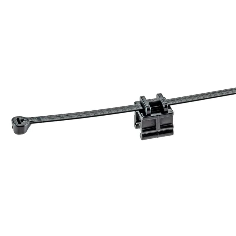 The CMEB24-B2S-D300 Edge Clip with Cable Tie Mounts helps secure wire and cable bundles with versatile mounting to edges without adhesives or drilling. Pre-assembled with a barb cable tie for securing and routing cables perpendicular and offset to a 3mm to 6mm edge. Ideal for a range of applications such as automobiles, trains, heavy equipment, and trucks. Color Black.