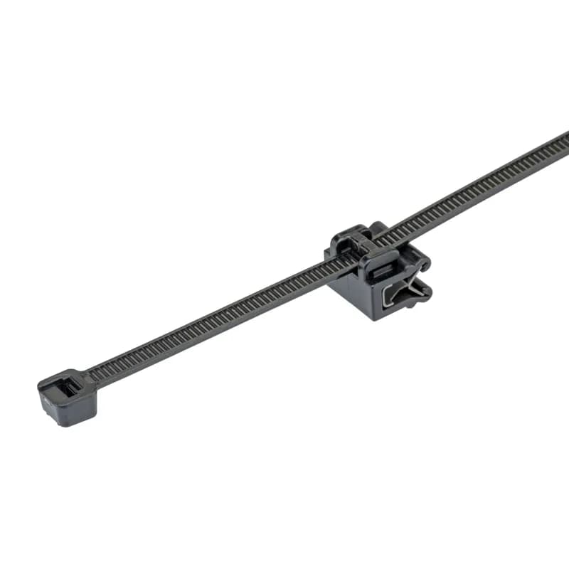 Panduit CMSA12-2S-C300 - The CMSA12-2S-C300 Edge Clip with Cable Tie Mounts helps secure wire and cable bundles with versatile mounting to edges without adhesives or drilling. Pre-assembled with a cable tie for securing and routing cables parallel and adjacent to a 0.7mm to 3mm edge. Ideal for a range of applications such as automobiles, trains, heavy equipment, trucks, and solar. Color Black.