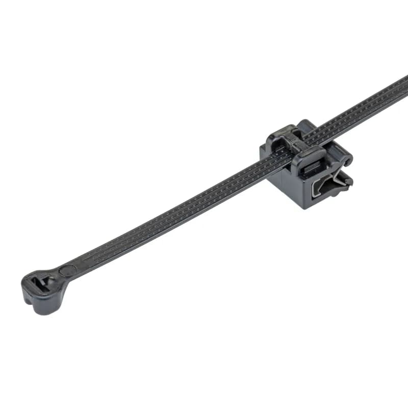 The CMSA12-B2S-D300 Edge Clip with Cable Tie Mounts helps secure wire and cable bundles with versatile mounting to edges without adhesives or drilling. Pre-assembled with a barb cable tie for securing and routing cables parallel and adjacent to a 0.7mm to 3mm edge. Ideal for a range of applications such as automobiles, trains, heavy equipment, and trucks. Color Black.