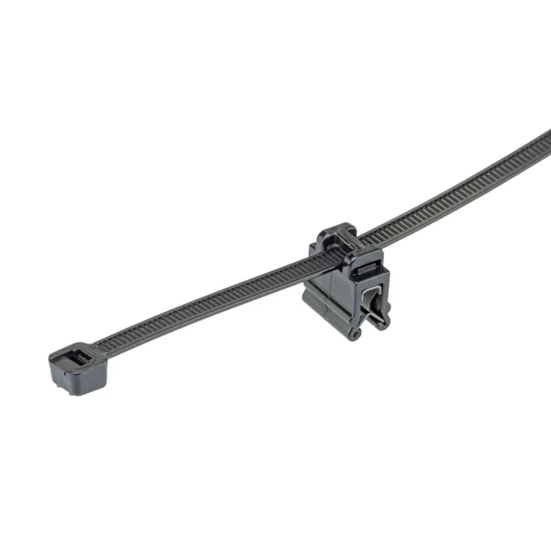 The CMEA12-2S-C300 Edge Clip with Cable Tie Mounts helps secure wire and cable bundles with versatile mounting to edges without adhesives or drilling. Pre-assembled with a cable tie for securing and routing cables parallel and offset to a 0.7mm to 3mm edge. Ideal for a range of applications such as automobiles, trains, heavy equipment, trucks, and solar. Color Black.