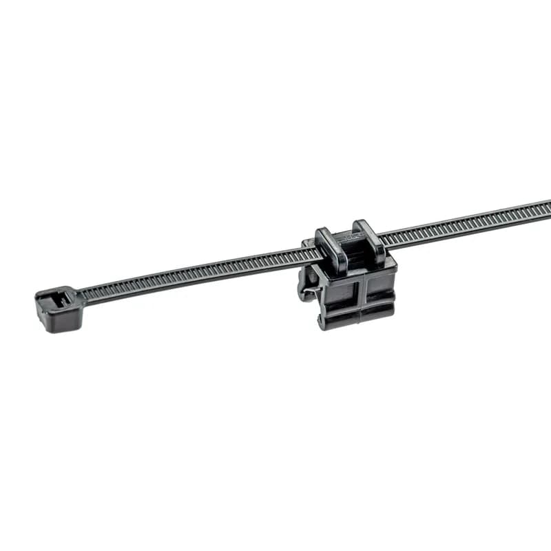 The CMEB24-2S-C300 Edge Clip with Cable Tie Mounts helps secure wire and cable bundles with versatile mounting to edges without adhesives or drilling. Pre-assembled with a cable tie for securing and routing cables perpendicular and offset to a 3mm to 6mm edge. Ideal for a range of applications such as automobiles, trains, heavy equipment, trucks, and solar. Color Black.