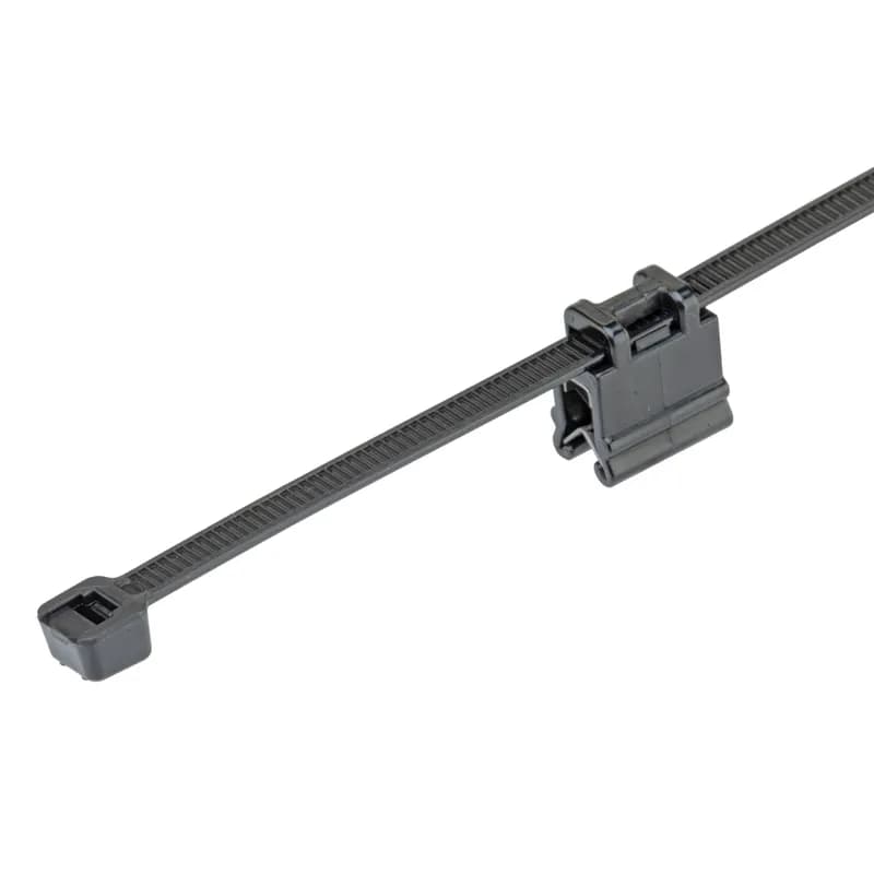 The CMEB12-2S-D300 Edge Clip with Cable Tie Mounts helps secure wire and cable bundles with versatile mounting to edges without adhesives or drilling. Pre-assembled with a cable tie for securing and routing cables perpendicular and offset to a 0.7mm to 3mm edge. Ideal for a range of applications such as automobiles, trains, heavy equipment, trucks, and solar. Color Black.