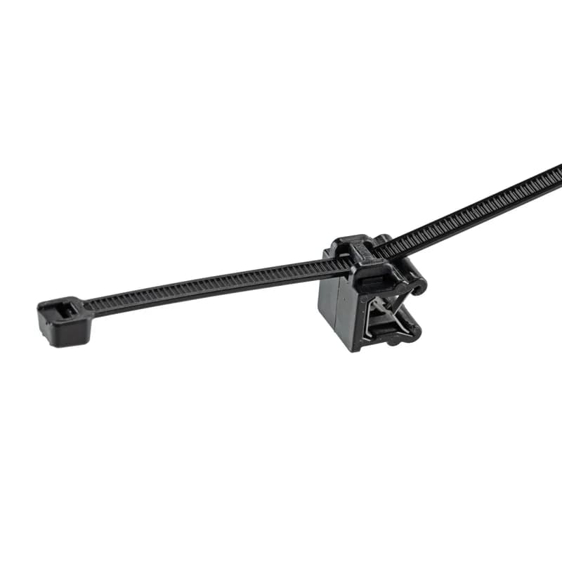 The CMSA24-2S-D300 Edge Clip with Cable Tie Mounts helps secure wire and cable bundles with versatile mounting to edges without adhesives or drilling. Pre-assembled with a cable tie for securing and routing cables parallel and adjacent to a 3mm to 6mm edge. Ideal for a range of applications such as automobiles, trains, heavy equipment, trucks, and solar. Color Black.