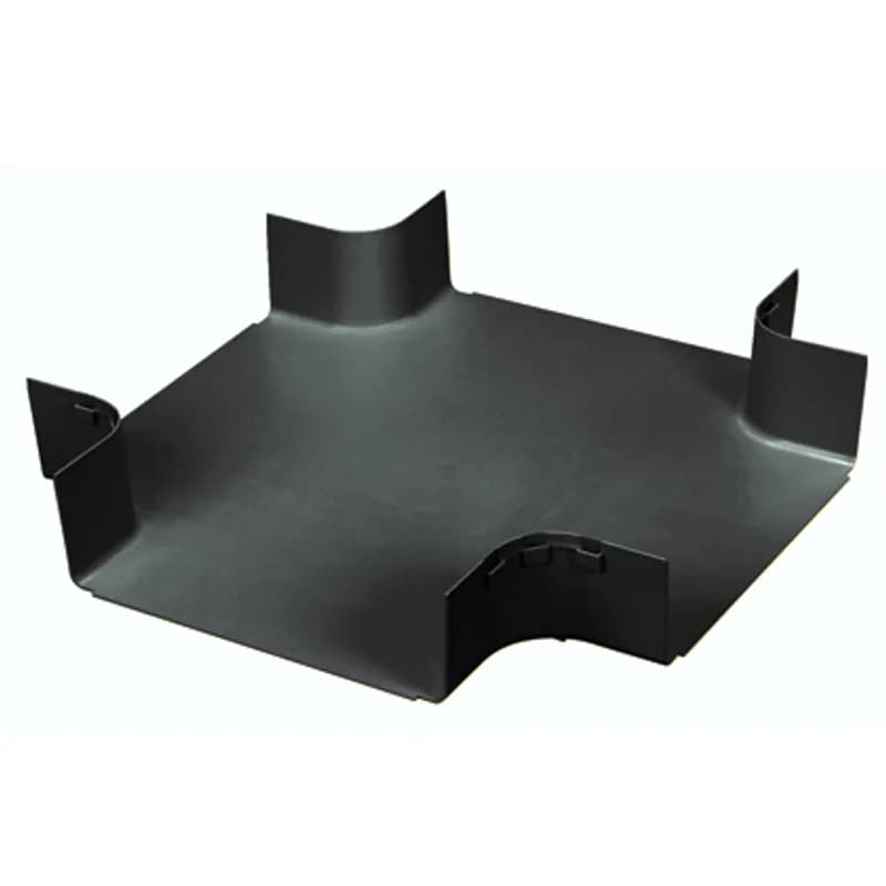 The FiberRunner 12x4 4-Way Cross Fitting attaches to 12x4 channels and/or fittings to create a horizontal 4-way cross intersection with two 12x4 exits.