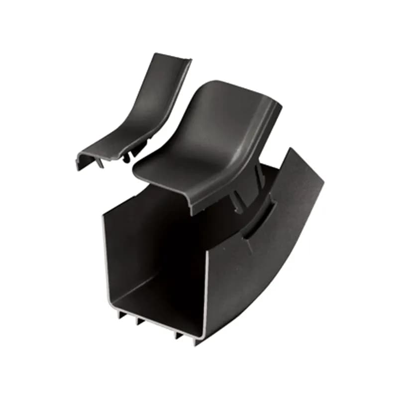 The FiberRunner 4x4 Inside Vertical creates a 45 upward angle from a straight horizontal run. It is used with outside vertical 45 angle fitting FROV454X4LBL to change the level of a straight horizontal run.