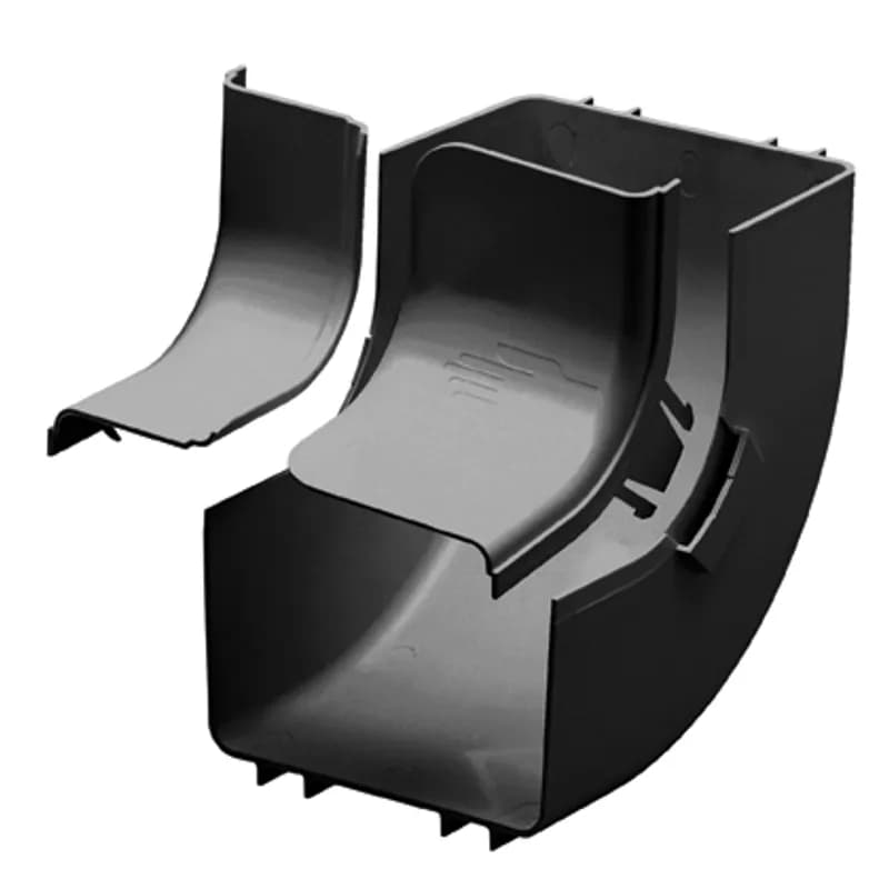 The FiberRunner 6x4 Inside Vertical creates a 90 upward angle from a straight horizontal run. It is used with outside vertical 90 angle fitting FROVRA6X4LBL to change the level of a straight horizontal run.