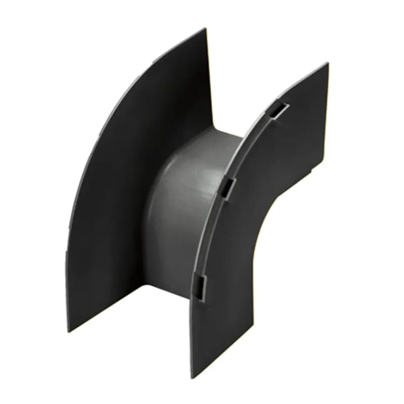 The FiberRunner 4x4 Outside Vertical creates a 90 vertical turn down from a straight horizontal run. It is used with inside vertical 90 angle fitting FRIVRA4X4LBL to change the level of a straight horizontal run.