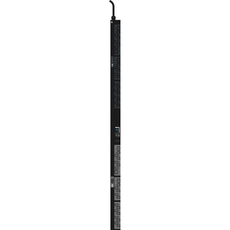 This Panduit G5 Monitored Per Outlet PDU features (42) C13 and (6) C19 outlets. It is a 30 amp, 415 V, three phase PDU with an IEC 60309 3P+N+E 6h 30A (IP44) input plug and a 10 foot (3m) power cord.