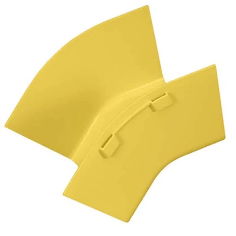 The FiberRunner 6x4 Outside Vertical creates a 45 downward angle from a horizontal run. It is used with inside vertical 45 angle fitting FRIV456X4LYL to change the level of a horizontal run.