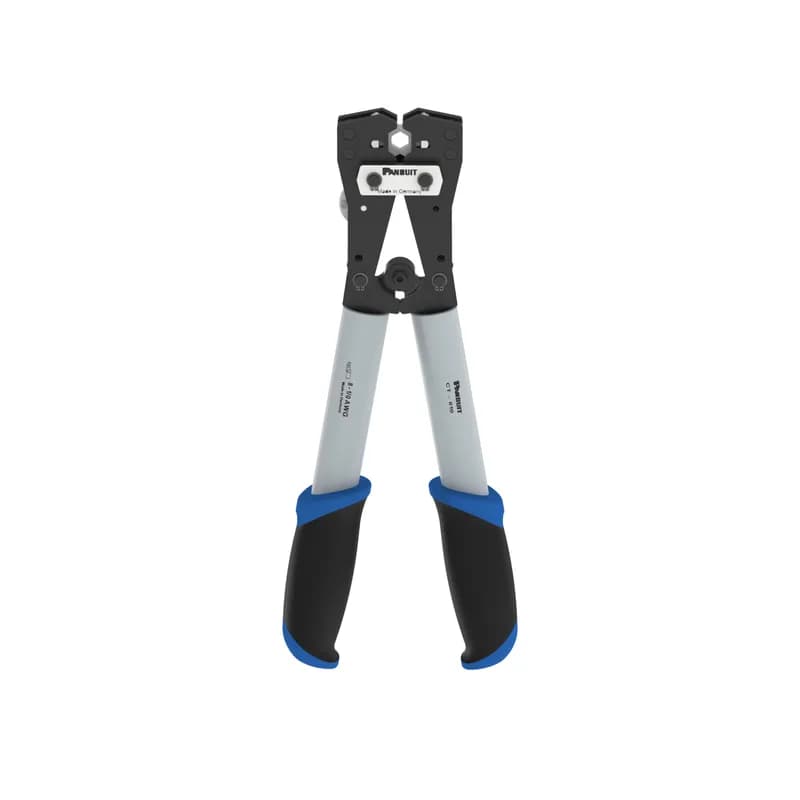 The Panduit CT-810 is a simple and easy to use hand crimping tool that crimps #8, #6, #4, #2, #1, and 1/0 AWG power connector lugs. This tool requires no individual dies instead, it includes a 6-position integrated rotating wheel that provides a UL and CSA approved crimp.