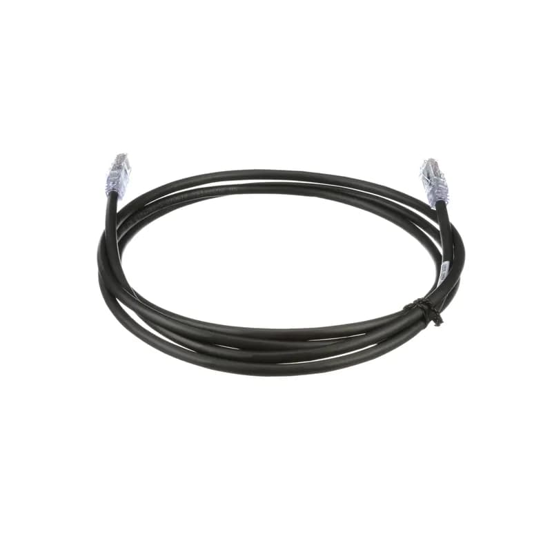 The TX6A 10Gig Cat 6A UTP Patch Cord is a 0.2-Meter, 0.250-inch (6.4mm) diameter, Black cord constructed of 24 AWG, unshielded, twisted pair, solid, CM cable with high-performance modular plugs. Its solid foil tape limits alien crosstalk, ensuring 10 Gb/s transmission. The tangle-free latch prevents snags and ensures a fast release, streamlining moves, adds, and changes. Enabled with RapidID, the product has pre-installed barcodes for simple port mapping using RapidID software.