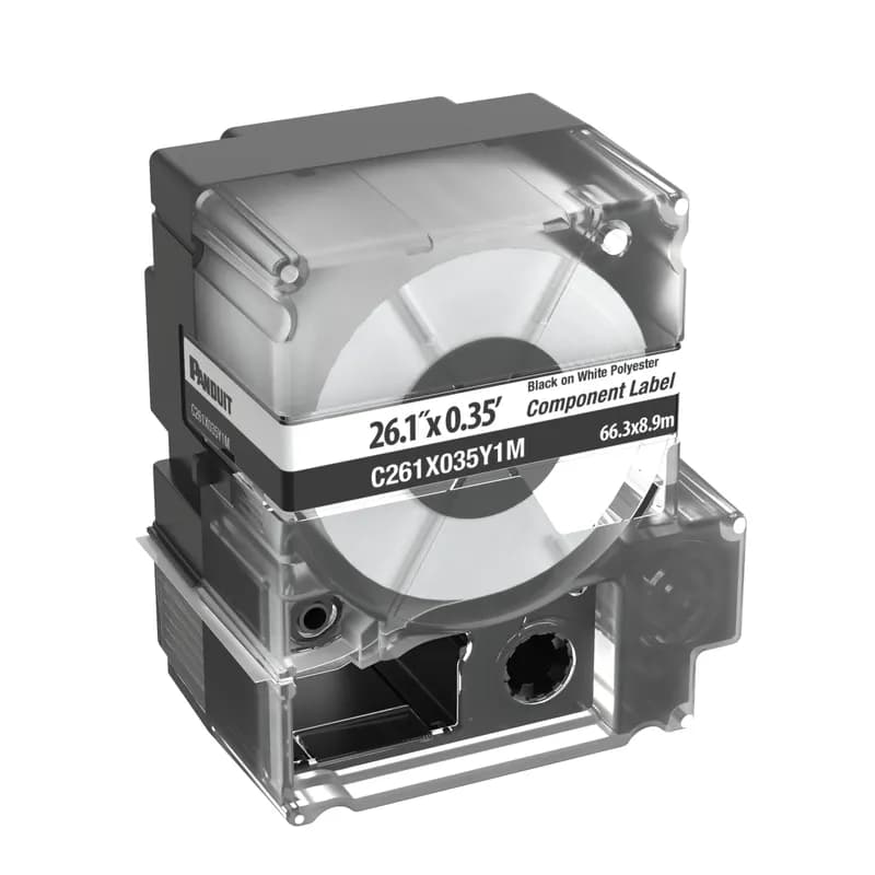 Panduit C261X035Y1M - The C261X035Y1M Non-Adhesive Polyester Component Label Cassette includes both Label Material and Ribbon for easy changeover. Die-Cut labels designed to provide maximum aesthetic quality and appearance for identifying Mini-Com 4-port identifier.