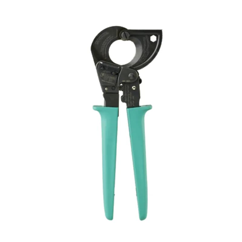 Panduit CCT-320 - Ratchet cable cutting tool cuts both copper and aluminum solid code cables (AL cable to 600MCM and CU cable to 500MCM) from 1/4" (6mm) to 1" (25mm) and stranded flex cables from 1/4" (6mm) to 1-1/4" (32mm) diameter . Approximate dimensions 10" (254mm) x 3-3/4" (95mm) x 1" (25.4mm). Tool weight 21 oz. (600 g)